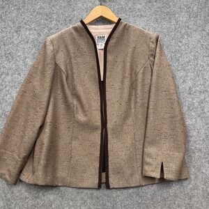 R&M Richards Jacket Womens Petite Plus 18WP Brown Open Front Textured Trim